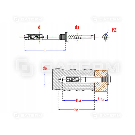 Kołek szybkiego montażu kołnierz cylindryczny / 8x60 mm 100 sztuk