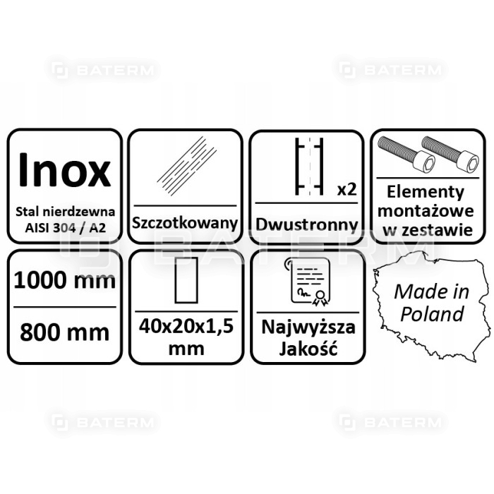 Uchwyt Pochwyt Antaba FURTKI BRAMY 1000mm INOX