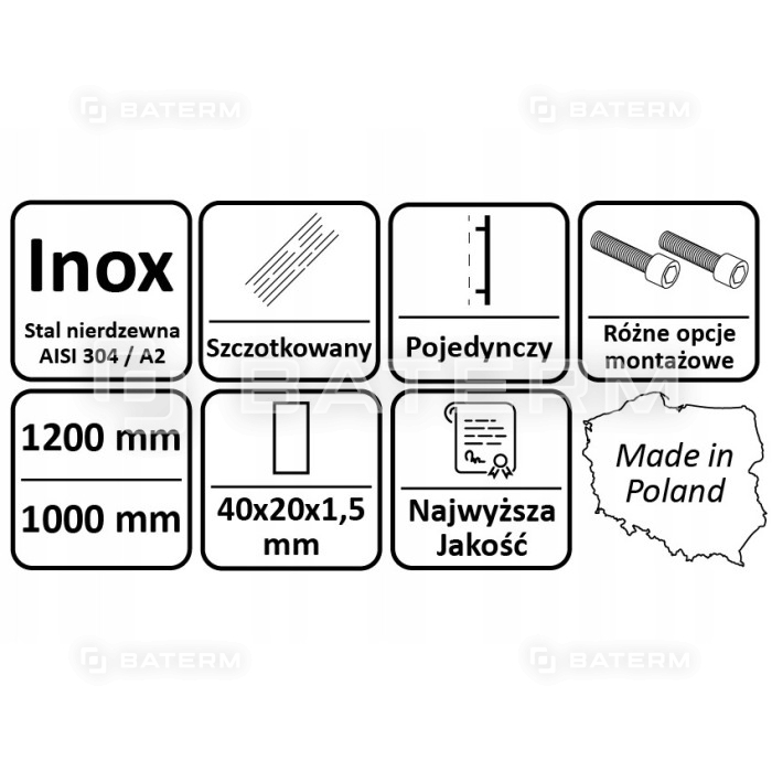 Uchwyt Antaba BRAMY FURTKI NIERDZEWNY 1200mm PL