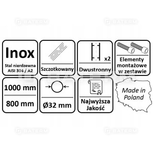 Uchwyt Pochwyt Antaba Drzwi INOX okrągły 1000mm 45