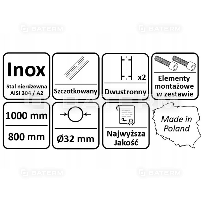 Uchwyt Pochwyt Antaba Drzwi INOX okrągły 1000mm 45