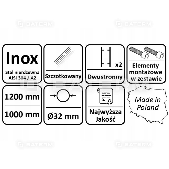 Uchwyt Pochwyt Antaba Drzwi INOX okrągły 1200mm 45