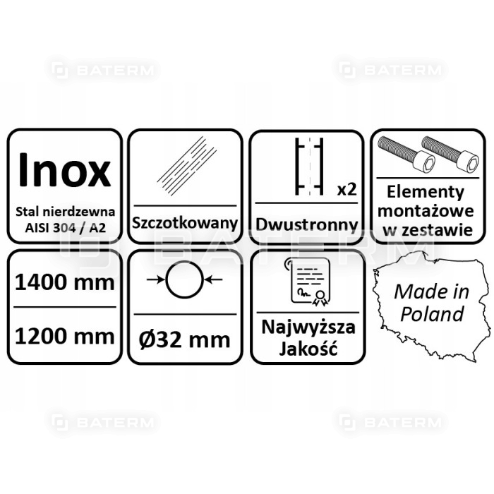 Uchwyt Pochwyt Antaba Drzwi INOX okrągły 1400mm 45