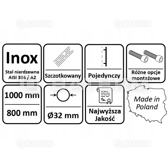 Uchwyt Pochwyt Antaba Drzwi INOX okrągły 1000mm 45