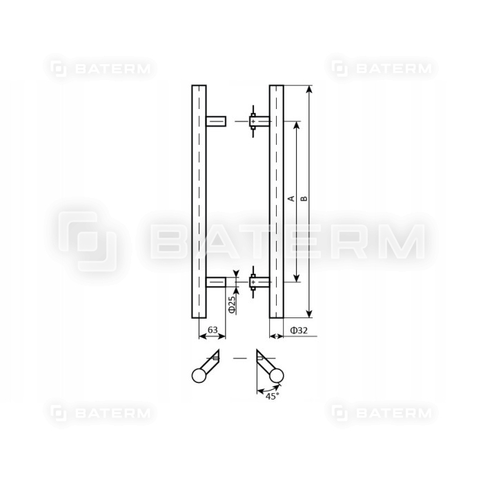 Uchwyt Pochwyt Antaba Drzwi INOX okrągły 1200mm 45