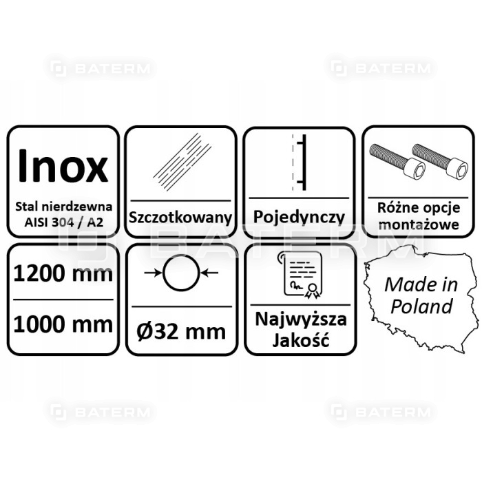 Uchwyt Pochwyt Antaba Drzwi INOX okrągły 1200mm 45