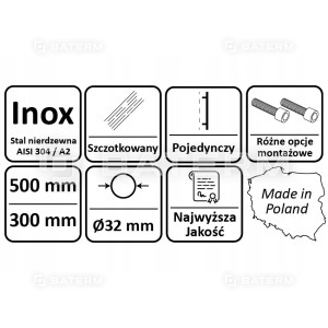 Uchwyt Pochwyt Antaba Drzwi INOX okrągły 500mm 45°