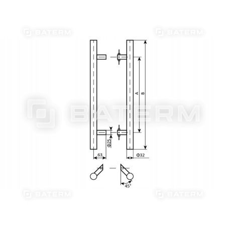 Uchwyt Pochwyt Antaba Drzwi INOX okrągły 650mm 45°