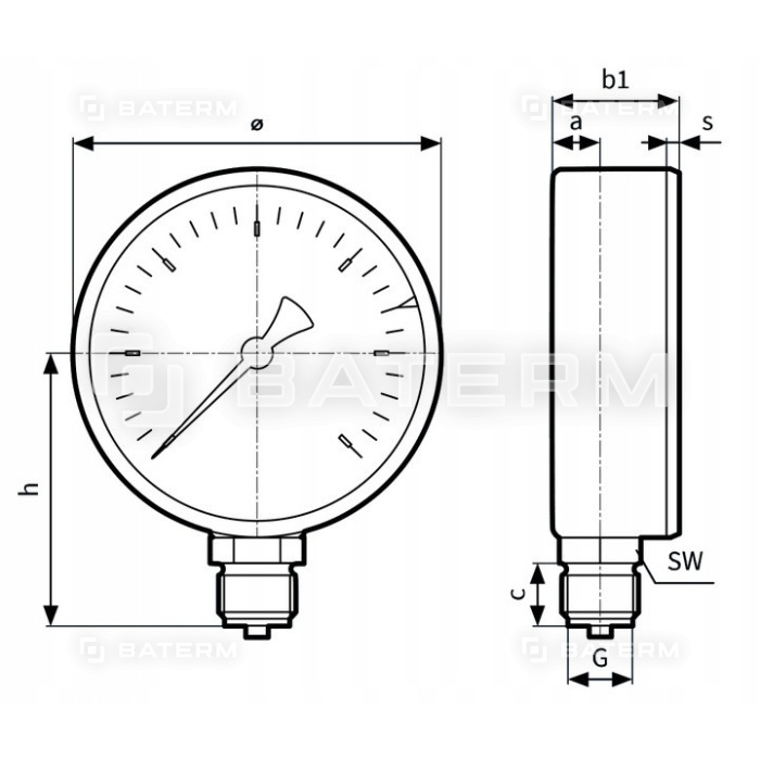 MANOMETR RADIALNY DOLNY 1/2 80mm 0-1 BAR RF AFRISO