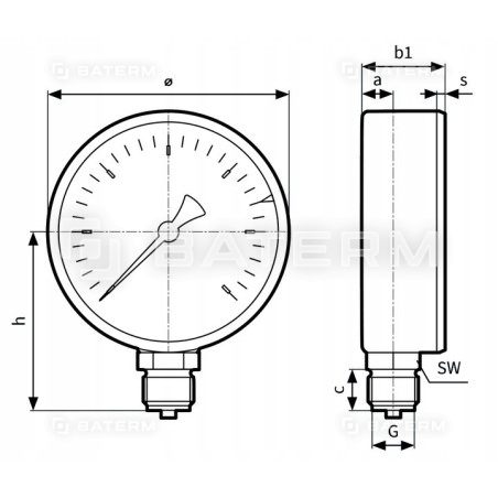 MANOMETR RADIALNY DOLNY 1/2 80mm 0-1 BAR RF AFRISO