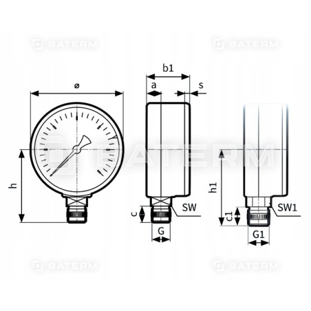 MANOMETR RADIALNY DOLNY 1/4 50mm 0-10 BAR AFRISO