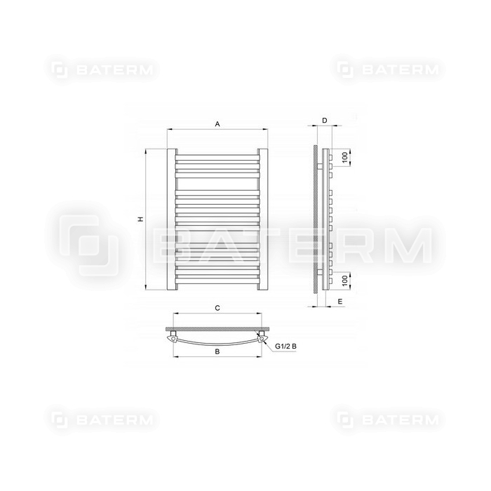 ZESTAW Grzejnik łazienkowy 550x470 mm GR3 OSIOWY