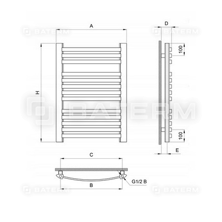 ZESTAW Grzejnik łazienkowy 550x470 mm GR3 OSIOWY