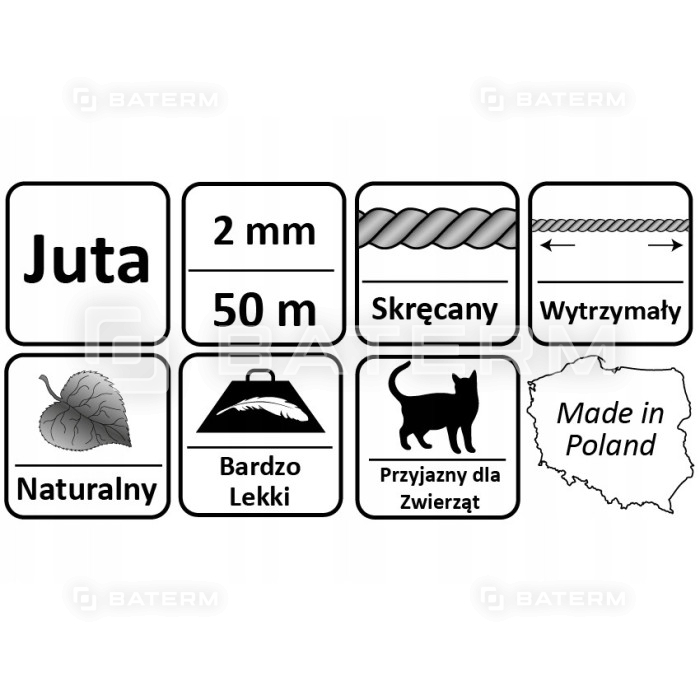 SZNUREK JUTOWY 2mm 50m ozdobny NATURALNY 100g