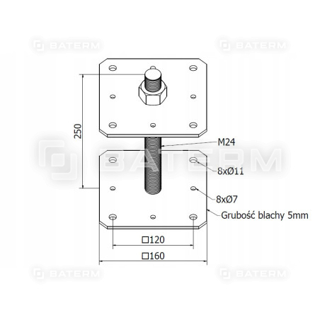 PODSTAWA SŁUPA KOTWA REGULOWANA 160x160x250x5