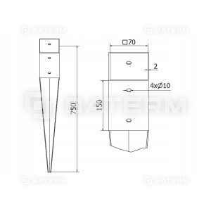 PODSTAWA SŁUPA WBIJANA KOTWA WSPORNIK 70x70/750