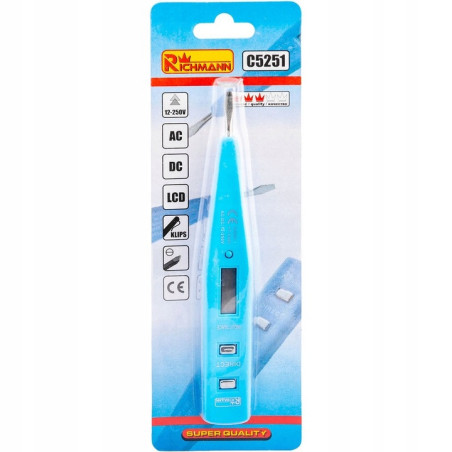 PRÓBNIK NAPIĘCIA TESTER ELEKTRONICZNY 12-250V LCD