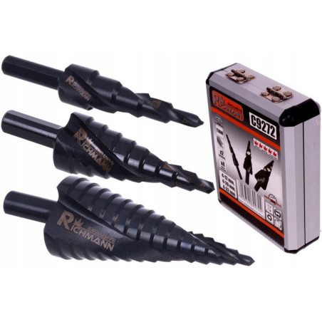 WIERTŁA STOPNIOWE SPIRALNE DO METALU 4-32 mm 3 SZT