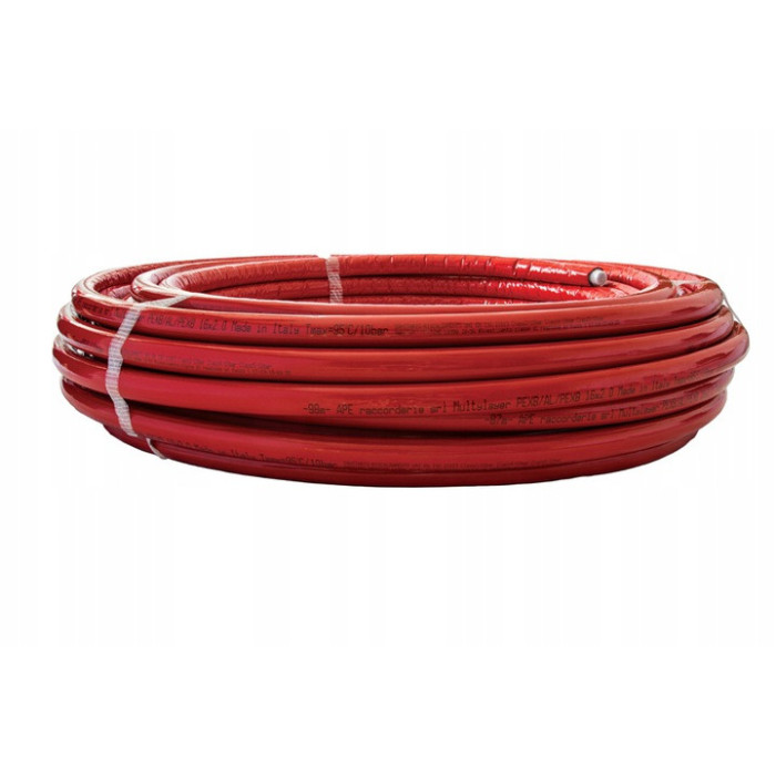 RURA PEX 16mm PEX/AL/PE OTULINA CZERWONA KRĄG 50m pex w otulinie