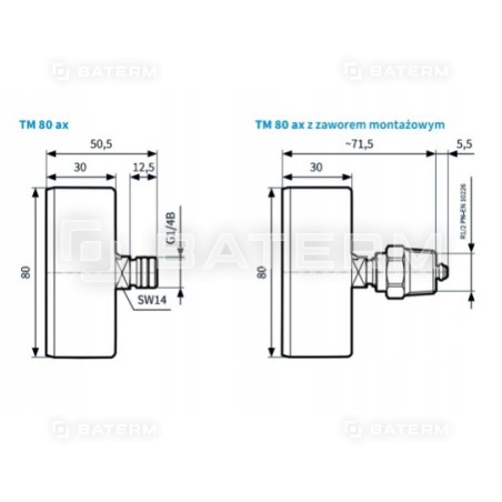 TERMOMANOMETR TYLNY 80mm 20-120C 0-6 BAR AFRISO