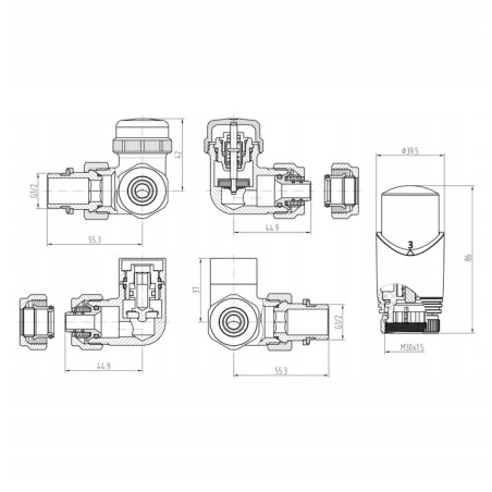 ZAWÓR TERMOSTATYCZNY OSIOWY GRZEJNIK ANTRACYT PRAW
