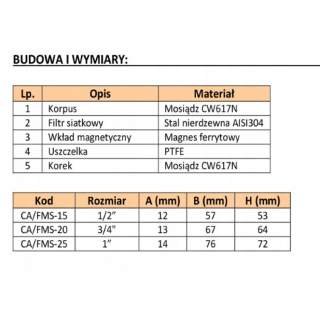 Filtr magnetyczny DN20 gwintowany 3/4 siatkowy