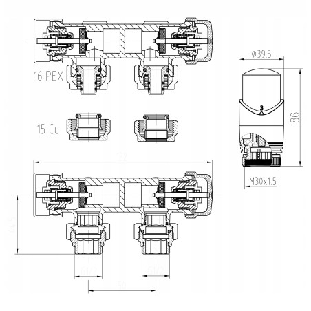 ZAWÓR ZESPOLONY GRZEJNIKOWY CHROM KĄTOWY PREMIUM