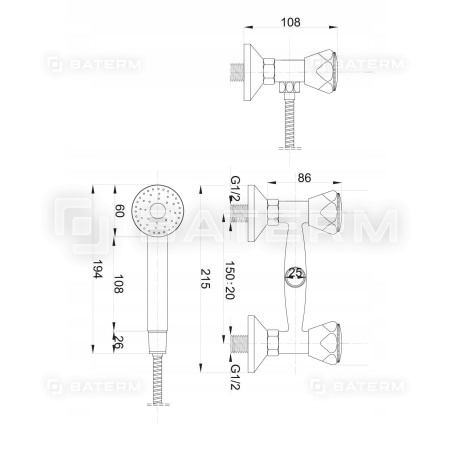 Standard bateria natryskowa ścienna Hydroland