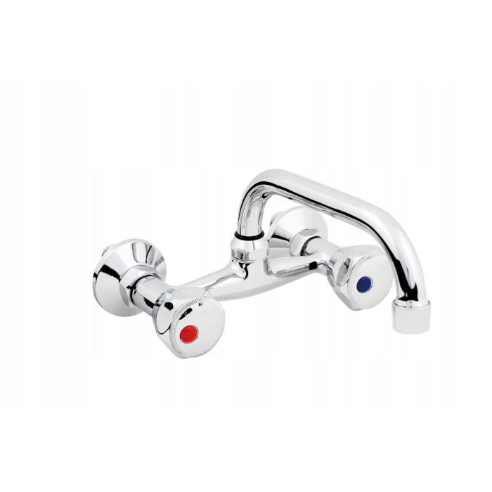 Bateria Umywalkowa Ścienna Standard HYDROLAND chrom dwuuchwytowa pokrętła