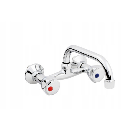 Bateria Umywalkowa Ścienna Standard HYDROLAND chrom dwuuchwytowa pokrętła