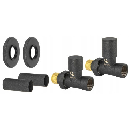 ZESTAW DO GRZEJNIKA Z ROZETAMI PROSTY ANTRACYT 1/2