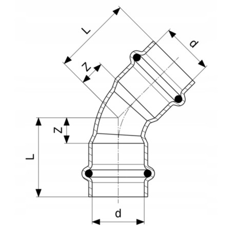PROFIPRESS ŁUK 45 ST. 22 mm MUFOWY GAZ VIEGA