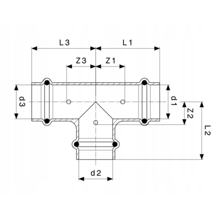 PROFIPRESS TRÓJNIK 18mm x 15mm x 18 mm GAZ VIEGA