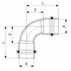 PROFIPRESS ŁUK 90 ST. 22 mm MUFOWY GAZ VIEGA