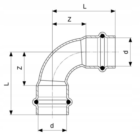 PROFIPRESS ŁUK 90 ST. 22 mm MUFOWY GAZ VIEGA