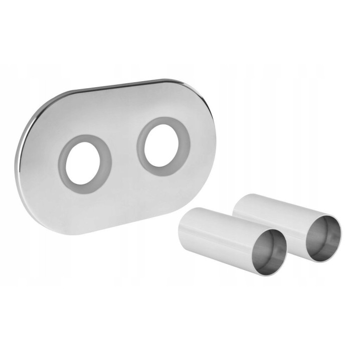 ZESTAW MASKUJĄCY ROZETA PODWÓJNA Z TULEJAMI CHROM MASKOWNICA