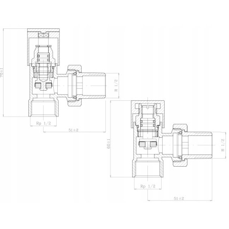 ZESTAW ZAWORÓW DO GRZEJNIKA KĄTOWY BIAŁY 1/2