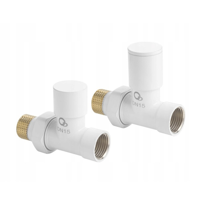 ZESTAW ZAWORÓW GRZEJNIKA 1/2" PROSTY BIAŁY KOMPLET ODCINAJĄCY ZASILAJĄCY