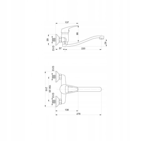 BATERIA ZLEWOZMYWAKOWA ŚCIENNA ATUT CHROM