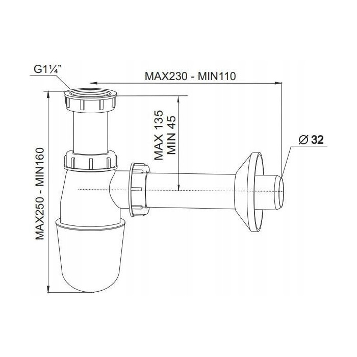 PÓŁSYFON Z TWORZYWA 1.1/4 UMYWALKOWY DIAMOND