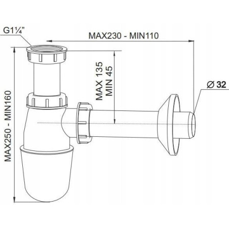 PÓŁSYFON Z TWORZYWA 1.1/4 UMYWALKOWY DIAMOND