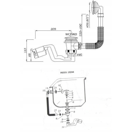 SYFON WANNA RIVER-fi50, czyszcz z góry, CLIK-CLAK