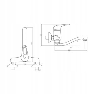 Bateria zlewozmywakowa ścienna DIAMOND FIDŻI chrom jednouchwytowa