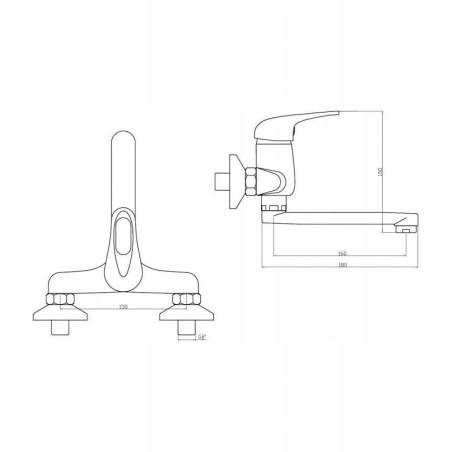 Bateria umywalkowa ścienna kompletna FIDŻI rączka jednouchwytowa chromowana