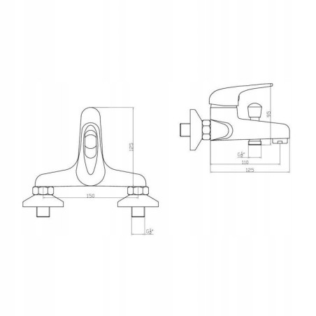 Bateria wannowa ścienna kompletna DIAMOND FIDŻI jednouchwytowa chrom