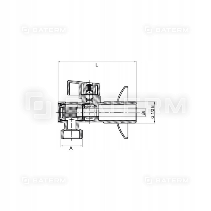 Zaworek kątowy 1/2 x 3/8 kulowy z filtrem metal