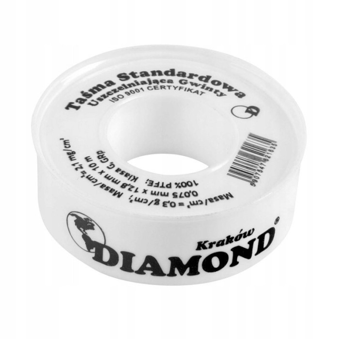 Taśma teflonowa wąska uszczelniająca 10 m x 12 mm teflon Diamond niespiekan