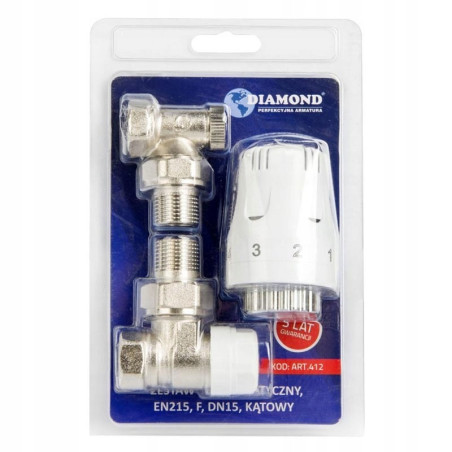 ZESTAW TERMOSTATYCZNY PROSTY ZAWÓR ZASILAJĄCY POWROTNY GŁOWICA DO GRZEJNIKA