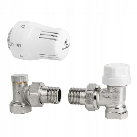 ZESTAW TERMOSTATYCZNY PROSTY ZAWÓR ZASILAJĄCY POWROTNY GŁOWICA DO GRZEJNIKA