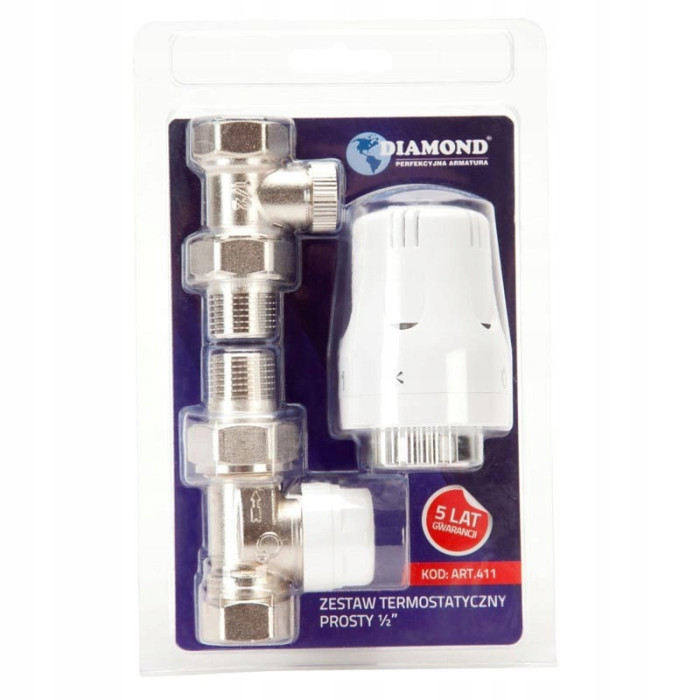 Zestaw termostatyczny do grzejnika prosty 1/2 cala